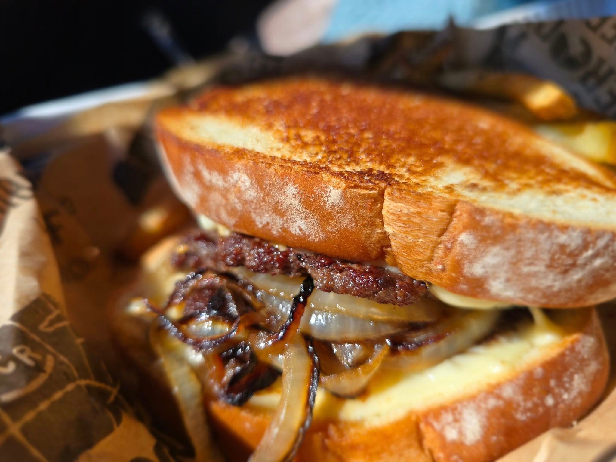 Timber Creek patty melt with caramelized onions